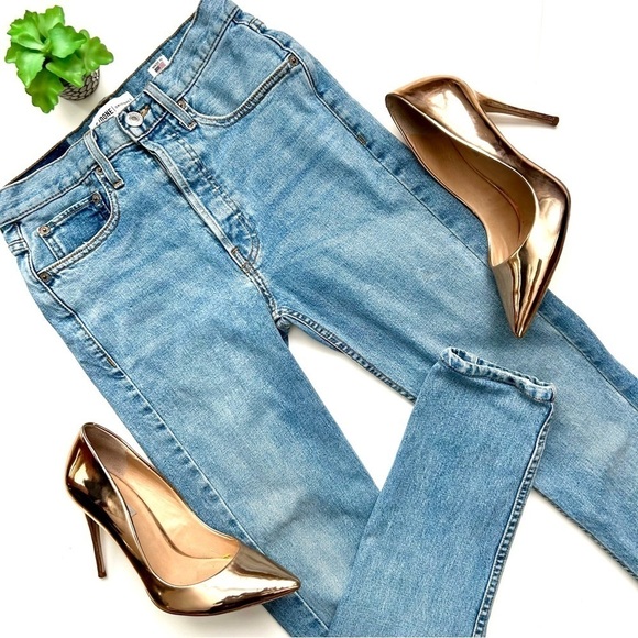 RE/DONE ORIGINALS High Rise Stretch Skinny Jeans Light Wash Button Fly Size 26 - Picture 1 of 12